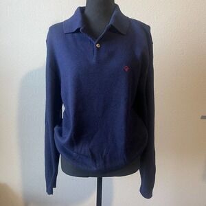 Vintage Christian Dior Collared Knit Sweater Navy Blue US Size M